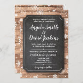 冬の木結婚の不思議の国のチョークが雪だるま 招待状 (正面/裏面)