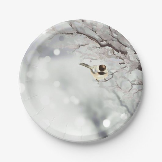 冬の木霜の降りた《鳥》アメリカゴガラバードアート ペーパープレート (正面)
