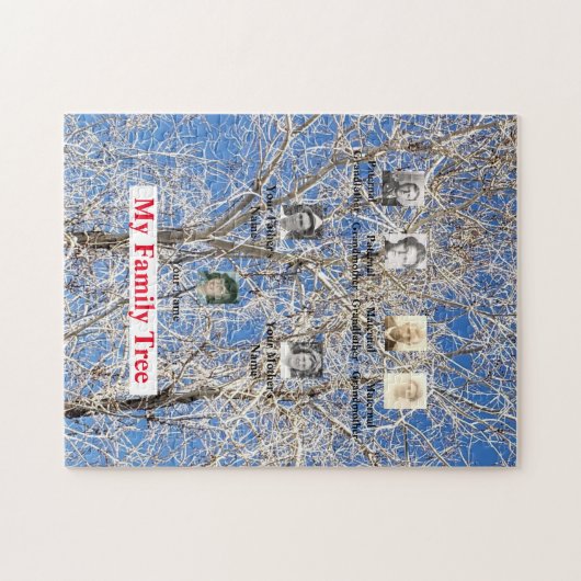 冬の木3世代の家族の木の写真 ジグソーパズル (横)