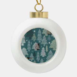 冬の木、ビンテージのクリスマスパターン。 セラミックボールオーナメント