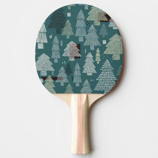 冬の木、ビンテージのクリスマスパターン。 卓球ラケット (正面)