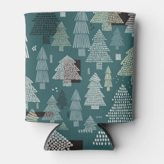 冬の木、ビンテージのクリスマスパターン。 缶クーラー