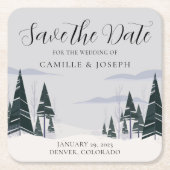 冬の木 現代の雪の森 Save the Date スクエアペーパーコースター (正面)