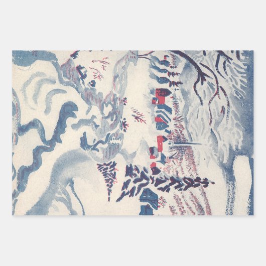 冬の村とヴィンテージクリスマス、雪景色 ラッピングペーパーシート (正面)