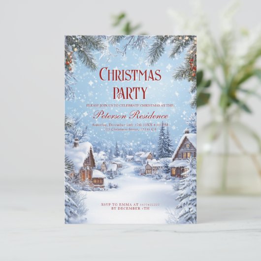 冬の村と雪のクリスマスパーティー 招待状 (スタンド正面)