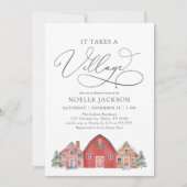 冬の村のクリスマス ベイビーシャワーの招待状 招待状 (正面)