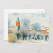 冬の村のシーンアクアレルハベルランド シーズンポストカード (正面/裏面)