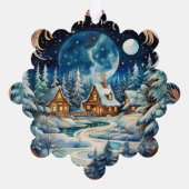 冬の村の夜にバッグとサンタクロース オーナメントカード (裏面)