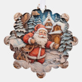 冬の村の夜にバッグとサンタクロース オーナメントカード (正面)