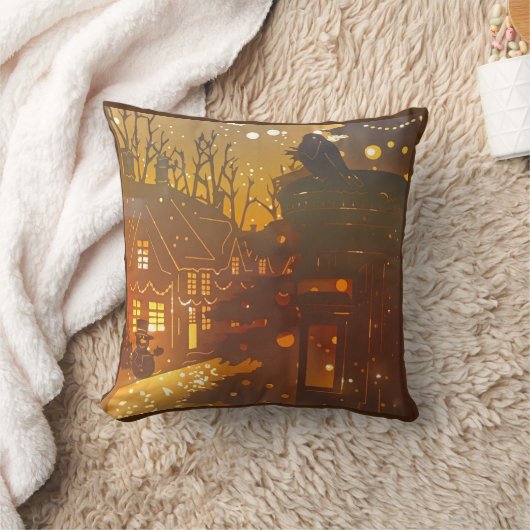 冬の村の夜景 クッション (ブランケット)