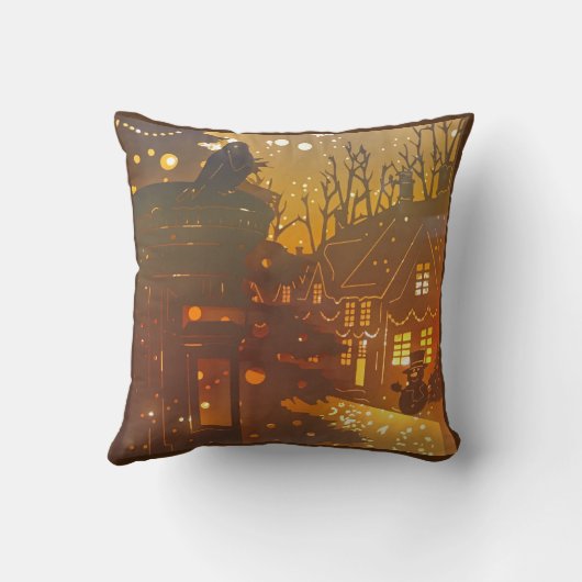冬の村の夜景 クッション (裏面)