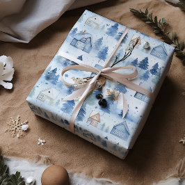冬の村の水の色の雪ホワイトクリスマス ラッピングペーパー
