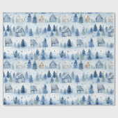 冬の村の水の色の雪ホワイトクリスマス ラッピングペーパー (フラット)