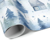 冬の村の水の色の雪ホワイトクリスマス ラッピングペーパー (ロールコーナー)