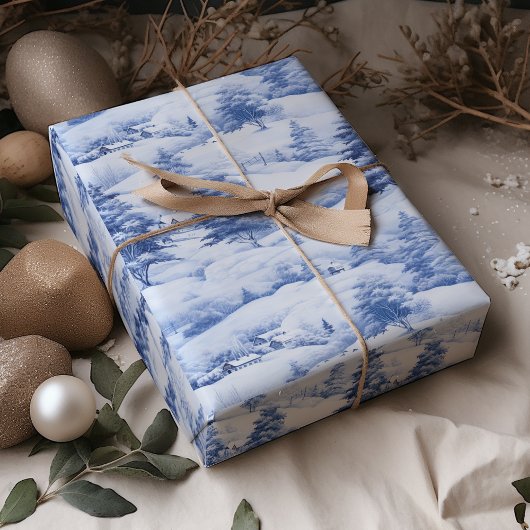 冬の村の水の色ホワイトクリスマスモダン ラッピングペーパー
