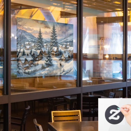 冬の村の窓にしがみつく ウィンドウサイン (レストラン窓)