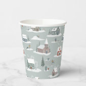 冬の村の雪のシーンパターン 紙コップ (左)