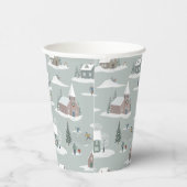 冬の村の雪のシーンパターン 紙コップ (右)