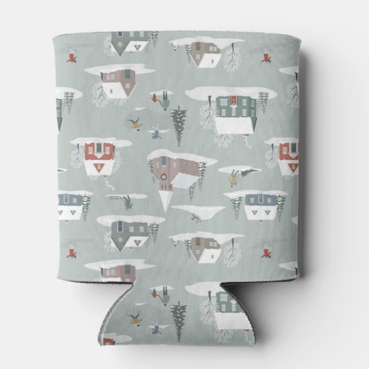 冬の村の雪のシーンパターン 缶クーラー (裏面)