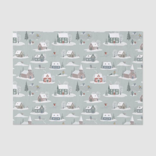 冬の村の雪のシーンパターン 薄葉紙 (正面)
