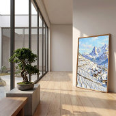 冬の村の風景キャンバスアート ポスター