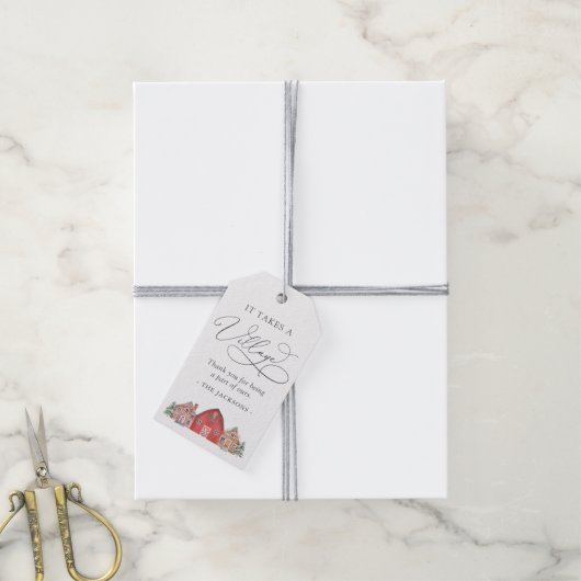 冬の村クリスマスベビーシャワーありがとう ギフトタグ (より糸付き)