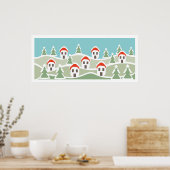 冬の村、赤い屋根の家のカスタムポスター ポスター (キッチン)