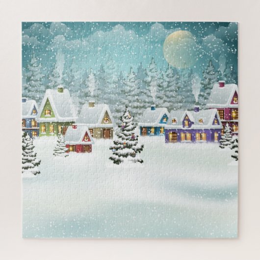 冬の村:雪の風景 ジグソーパズル (縦)
