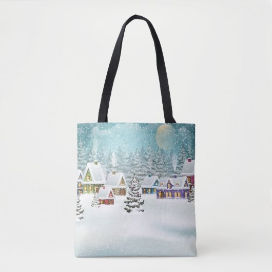 冬の村：雪の風景 トートバッグ (正面)