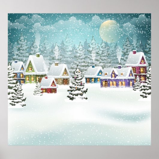 冬の村:雪の風景 ポスター (正面)