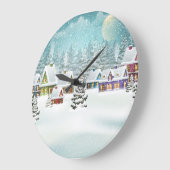 冬の村：雪の風景 ラージ壁時計 (傾斜)