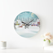 冬の村：雪の風景 ラージ壁時計 (ホーム)