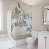 冬の村：雪、風景図解入りの、写真付きの。 シャワーカーテン (インサイチュ)