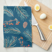 冬の松と果実の水の色パターン キッチンタオル (四つ折り)