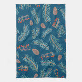 冬の松と果実の水の色パターン キッチンタオル (縦)