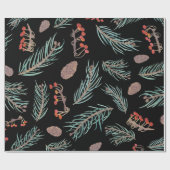 冬の松と果実の水彩植物模様 ラッピングペーパー (フラット)