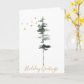 冬の松と鳥の水色 カード (黄色い花)