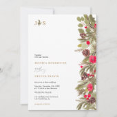 冬の松のエレガンスイニシャル写真Qrコード結婚ズ 招待状 (正面)