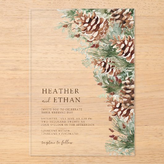 冬の松のクリスタル ウェディング招待状 アクリル招待状 (正面)
