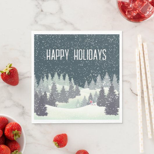 冬の松のクリスマススキーヤー スタンダードランチョンナプキン (インサイチュ)