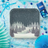 冬の松のクリスマススキーヤー ペーパープレート (パーティー)