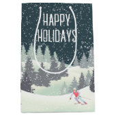 冬の松のクリスマススキーヤー ミディアムペーパーバッグ (正面)