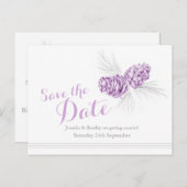 冬の松のコーン紫の日付を保結婚存 案内ポストカード (正面/裏面)