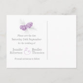 冬の松のコーン紫の日付を保結婚存 案内ポストカード (裏面)