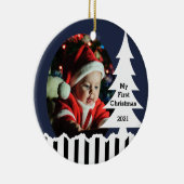 冬の松の木とストライプ木の写真 セラミックオーナメント (右)