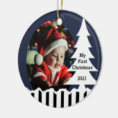 冬の松の木とストライプ木の写真 セラミックオーナメント (左)