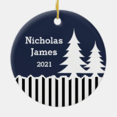 冬の松の木とストライプ木の写真 セラミックオーナメント (裏面)