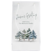 冬の松の木のクリスマスパーソナライズされた スモールペーパーバッグ (正面)