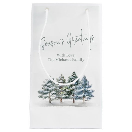 冬の松の木のクリスマスパーソナライズされた スモールペーパーバッグ (正面)