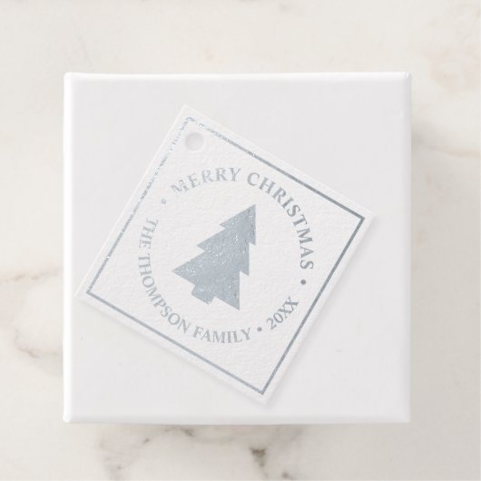 冬の松の木のクリスマスフォト フェイバータグ (箱)